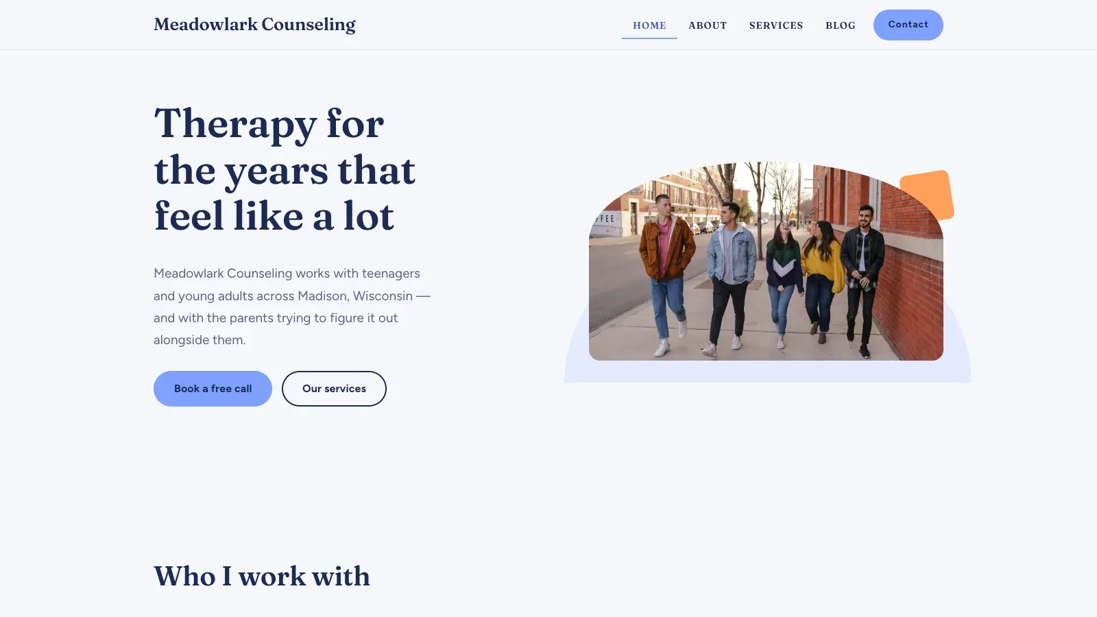 Homepage of the Meadow template — Meadowlark Counseling · Madison, WI